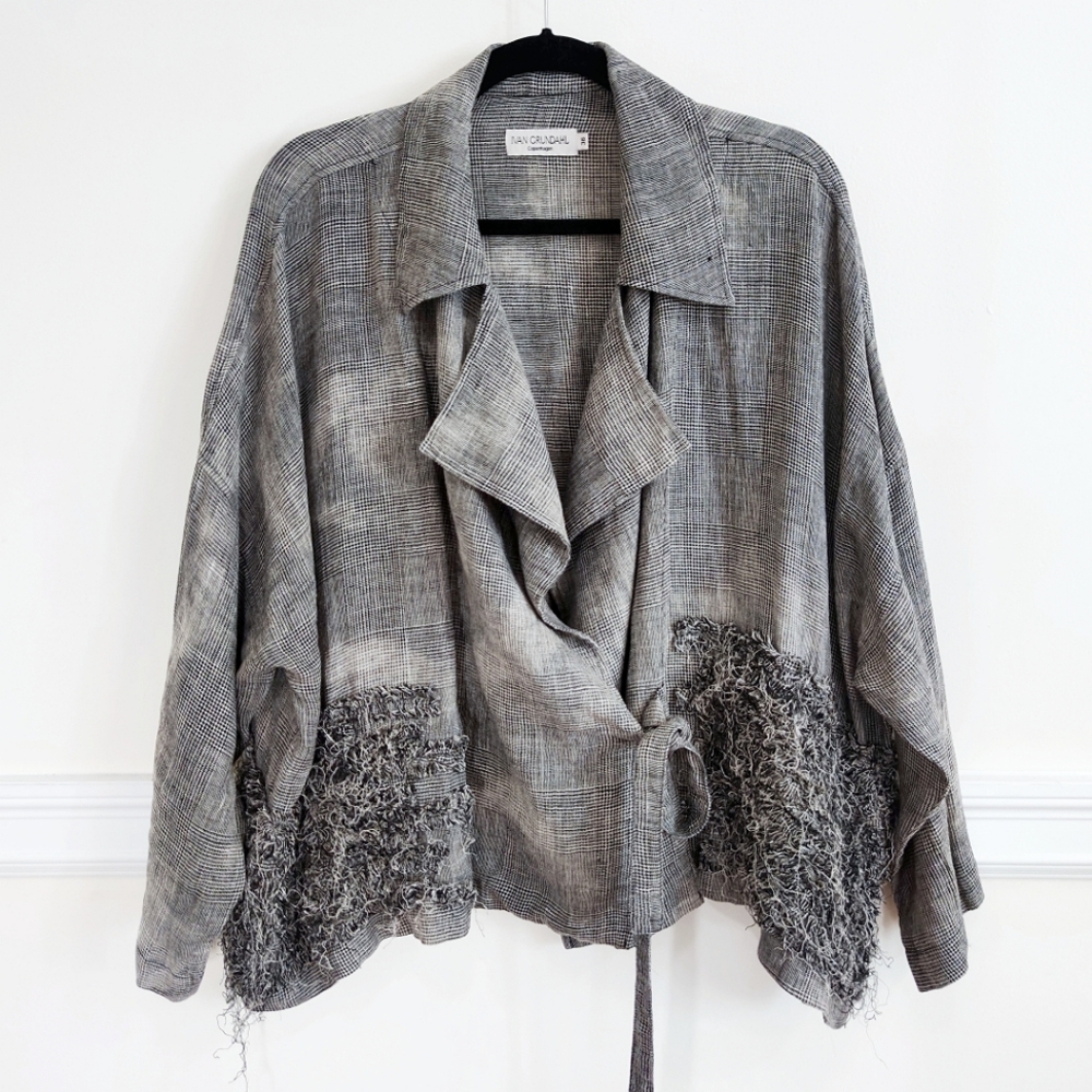 Ivan Grundahl distressed de/structured houndstooth plaid blazer jacket
